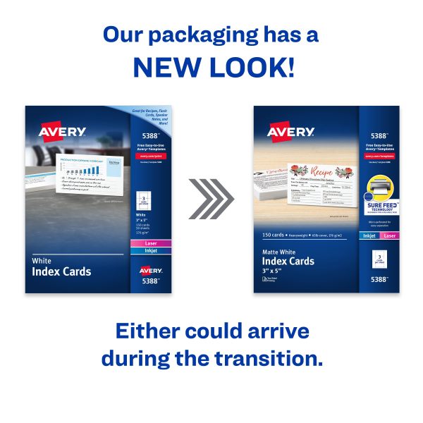 Index cards with sure feed technology 3 x 5 5388 avery